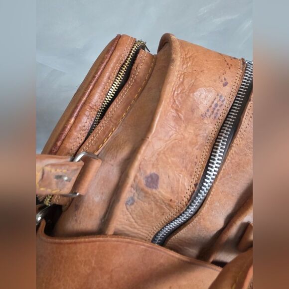 Tooled Leather Weekender Overnight Travel Handcrafted Structured Travel Bag Tan - Picture 4 of 16